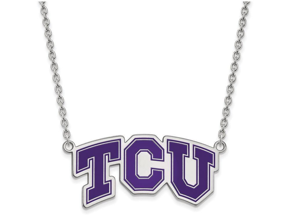 LogoArt Sterling Silver Texas Christian University Large Enamel Pendant Necklace
