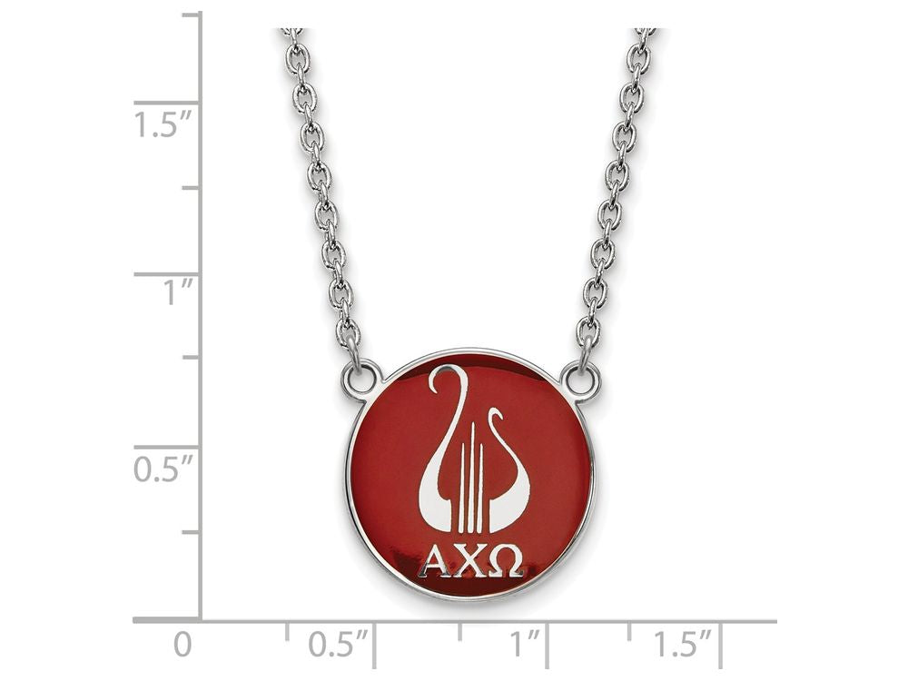 LogoArt Sterling Silver Alpha Chi Omega Small Enameled Pendant Necklace With 18 Inch