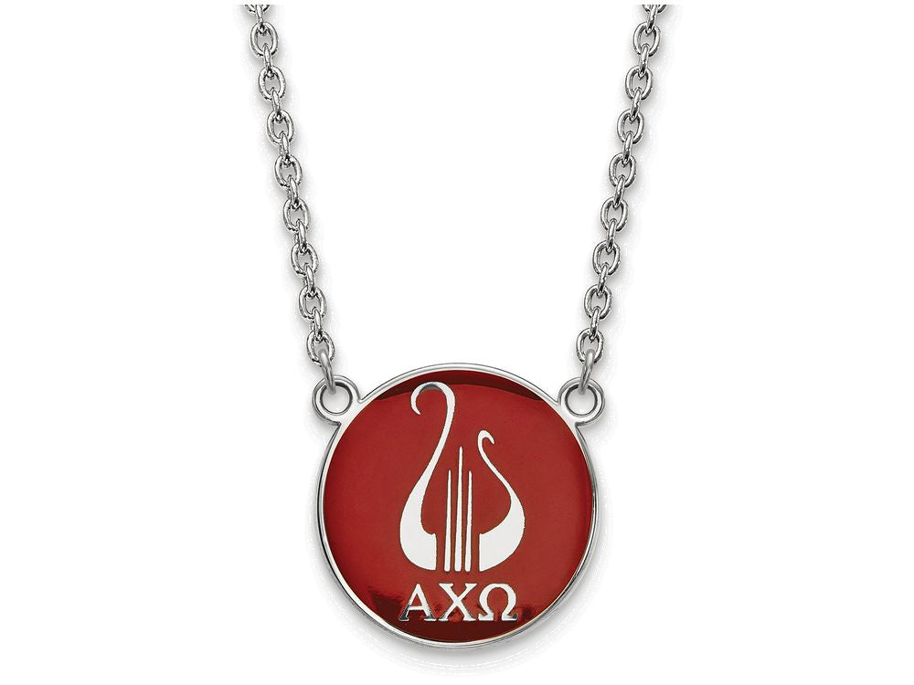 LogoArt Sterling Silver Alpha Chi Omega Small Enameled Pendant Necklace With 18 Inch