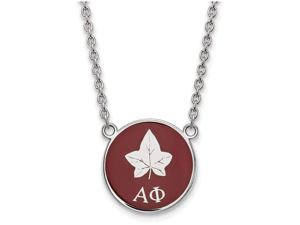 LogoArt Sterling Silver Alpha Phi Small Enameled Pendant Necklace With 18 Inch