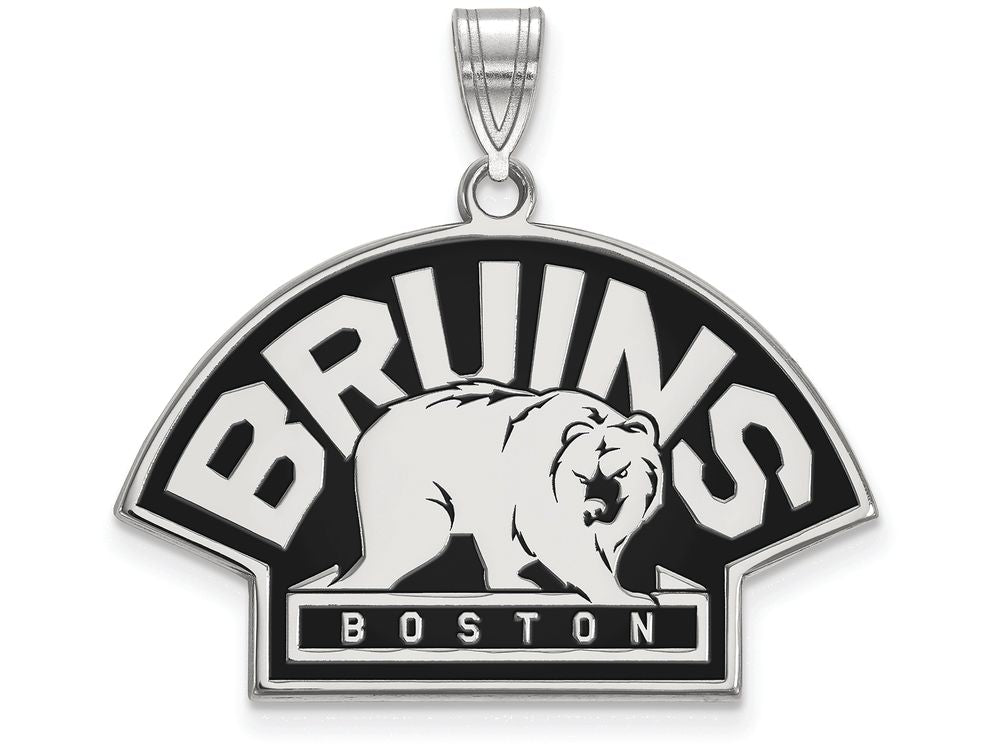 LogoArt Sterling Silver Boston Bruins Large Enamel Pendant Necklace