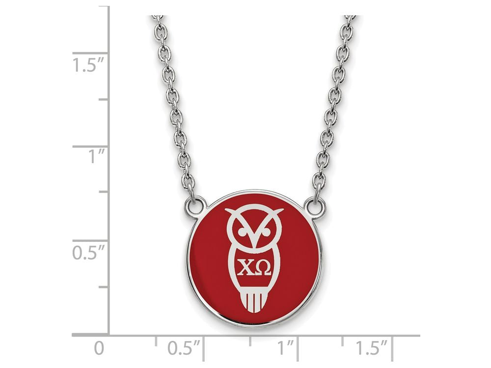 LogoArt Sterling Silver Chi Omega Small Enameled Pendant Necklace With 18 Inch