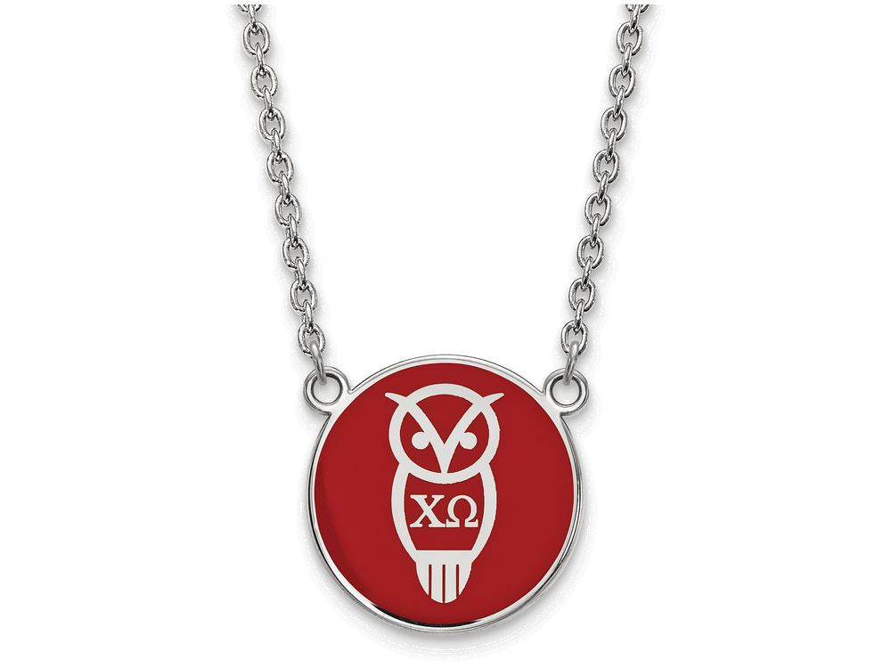 LogoArt Sterling Silver Chi Omega Small Enameled Pendant Necklace With 18 Inch