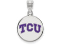 LogoArt Sterling Silver Texas Christian University Medium Enamel Disc Pendant Necklace