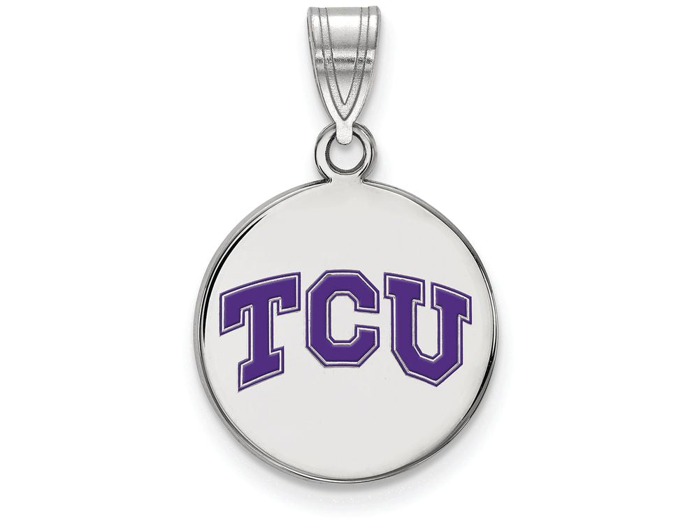 LogoArt Sterling Silver Texas Christian University Medium Enamel Disc Pendant Necklace