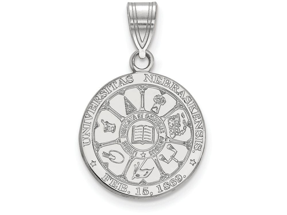 LogoArt Sterling Silver University Of Nebraska Medium Crest Pendant Necklace