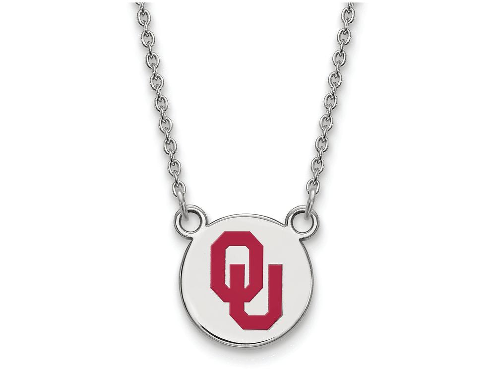 LogoArt Sterling Silver Oklahoma Small Enamel Disc Pendant Necklace