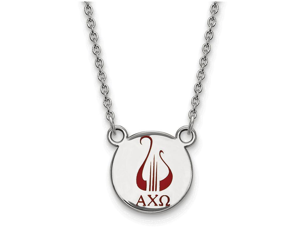 LogoArt Sterling Silver Alpha Chi Omega Extra Small Enameled Pendant Necklace With 18 Inch