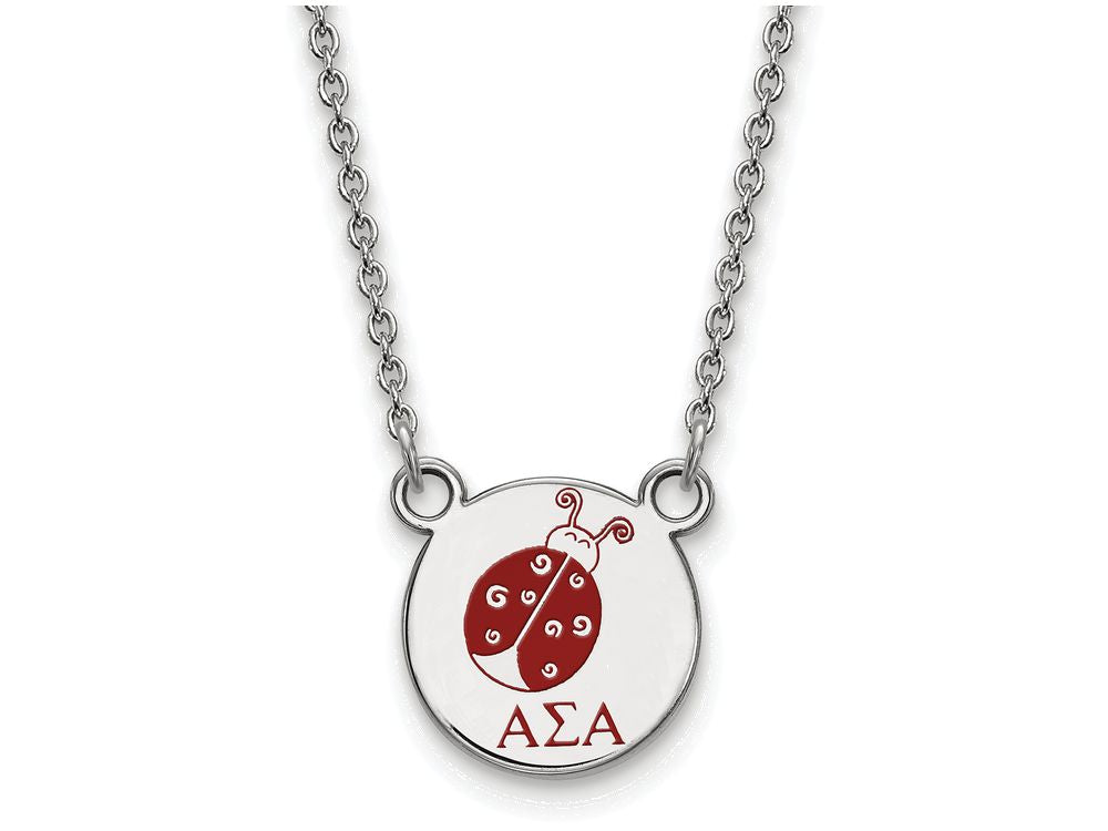 LogoArt Sterling Silver Alpha Sigma Alpha Extra Small Enameled Pendant Necklace With 18 Inch