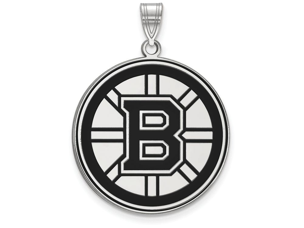 LogoArt Sterling Silver Boston Bruins Xlarge Enamel Pendant Necklace