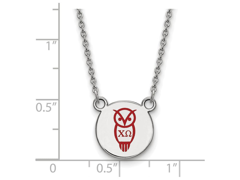 LogoArt Sterling Silver Chi Omega Extra Small Enameled Pendant Necklace With 18 Inch