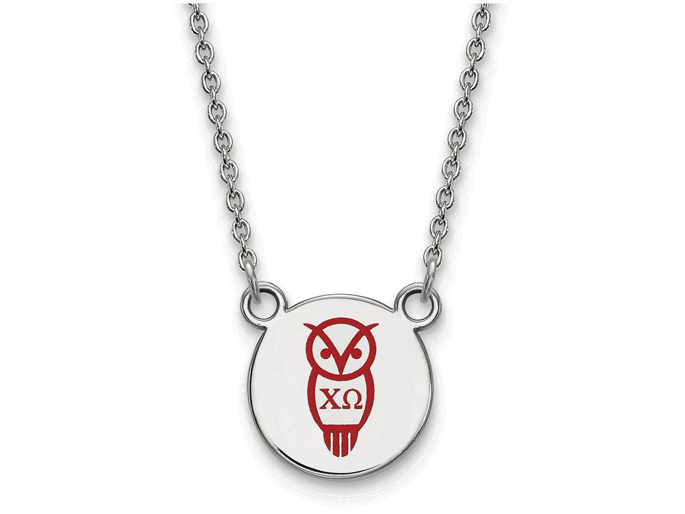 LogoArt Sterling Silver Chi Omega Extra Small Enameled Pendant Necklace With 18 Inch