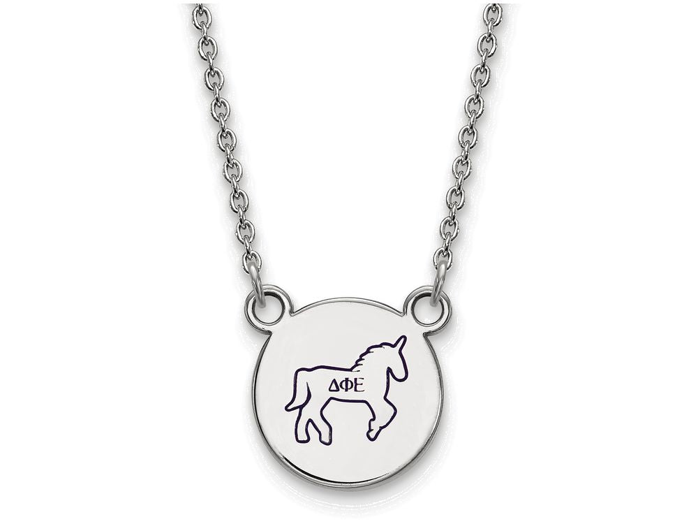 LogoArt Sterling Silver Delta Phi Epsilon Extra Small Enameled Pendant Necklace With 18 Inch