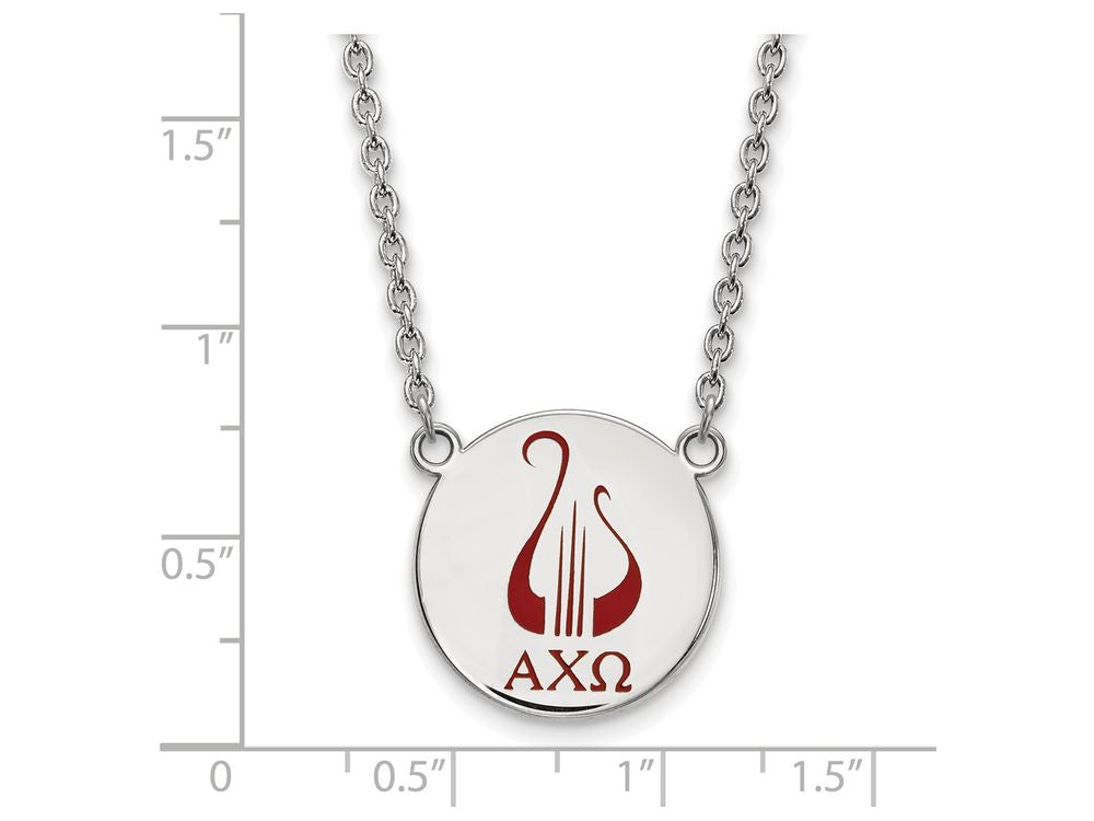 LogoArt Sterling Silver Alpha Chi Omega Small Enameled Pendant Necklace With 18 Inch