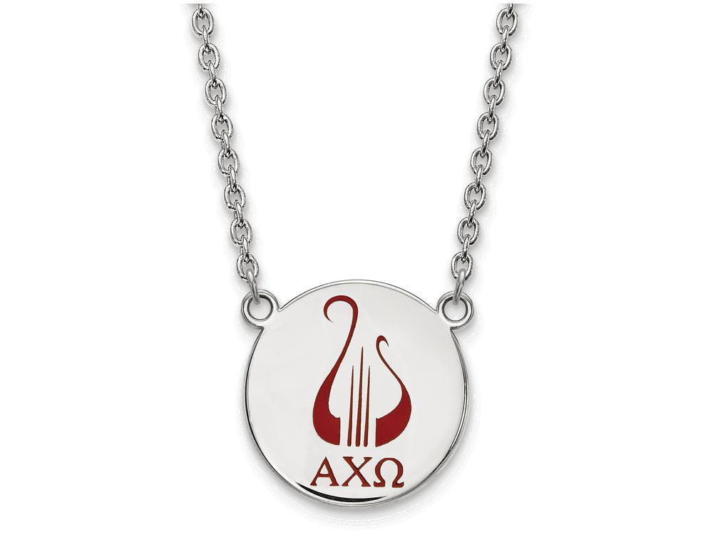 LogoArt Sterling Silver Alpha Chi Omega Small Enameled Pendant Necklace With 18 Inch