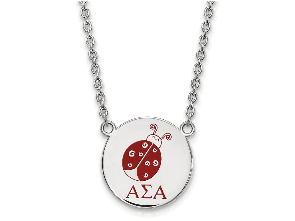 LogoArt Sterling Silver Alpha Sigma Alpha Small Enameled Pendant Necklace With 18 Inch