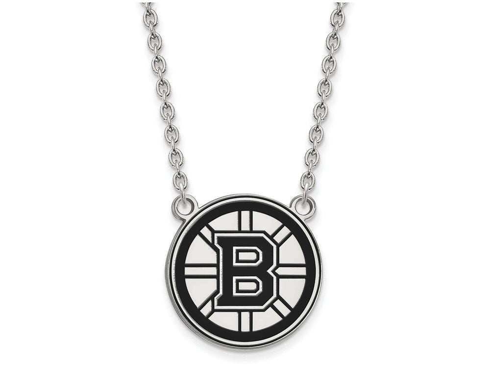 LogoArt Sterling Silver Boston Bruins Large Enamel Pendant Necklace