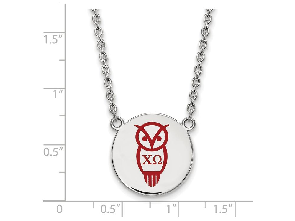 LogoArt Sterling Silver Chi Omega Small Enameled Pendant Necklace With 18 Inch