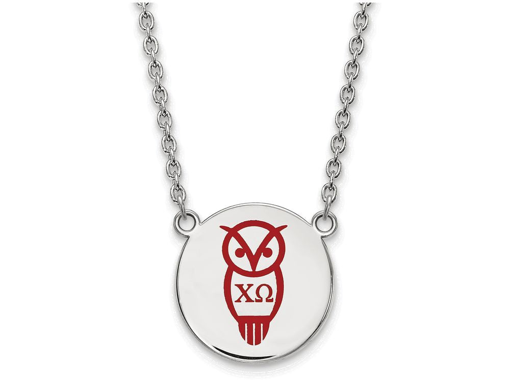 LogoArt Sterling Silver Chi Omega Small Enameled Pendant Necklace With 18 Inch