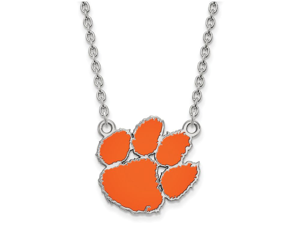 LogoArt Sterling Silver Clemson University Large Enamel Pendant Necklace