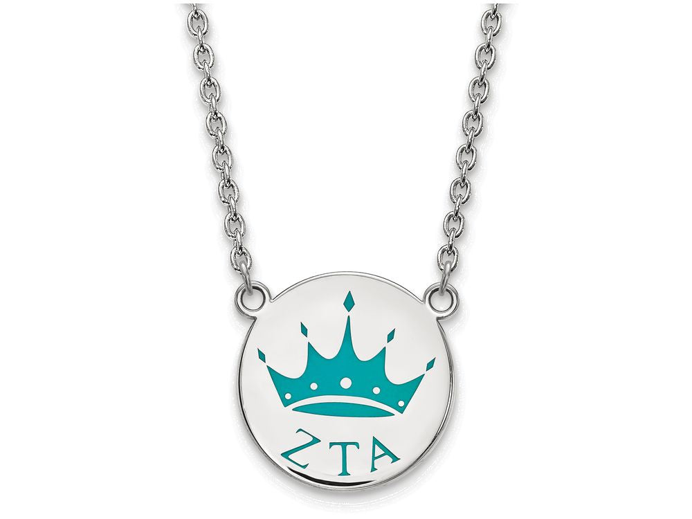 LogoArt Sterling Silver Zeta Tau Alpha Small Enameled Pendant Necklace With 18 Inch