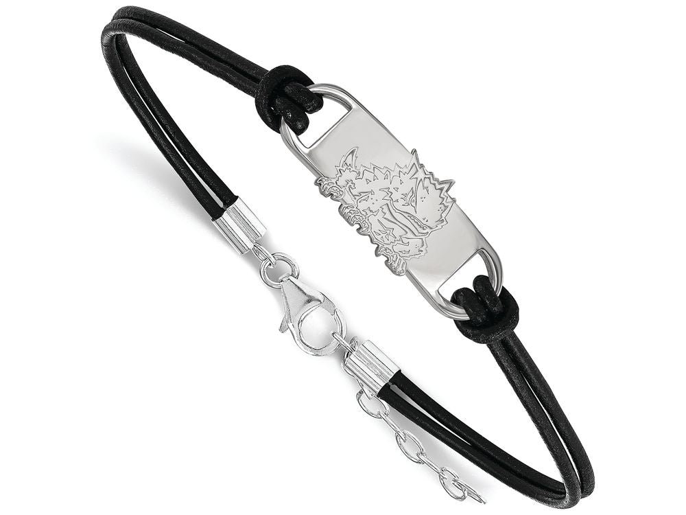Logoart 925 Sterling Silver Texas Christian University Small Center Leather Bracelet