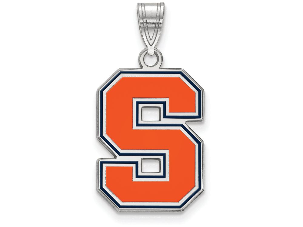 LogoArt Sterling Silver Syracuse University Large Enamel Pendant Necklace