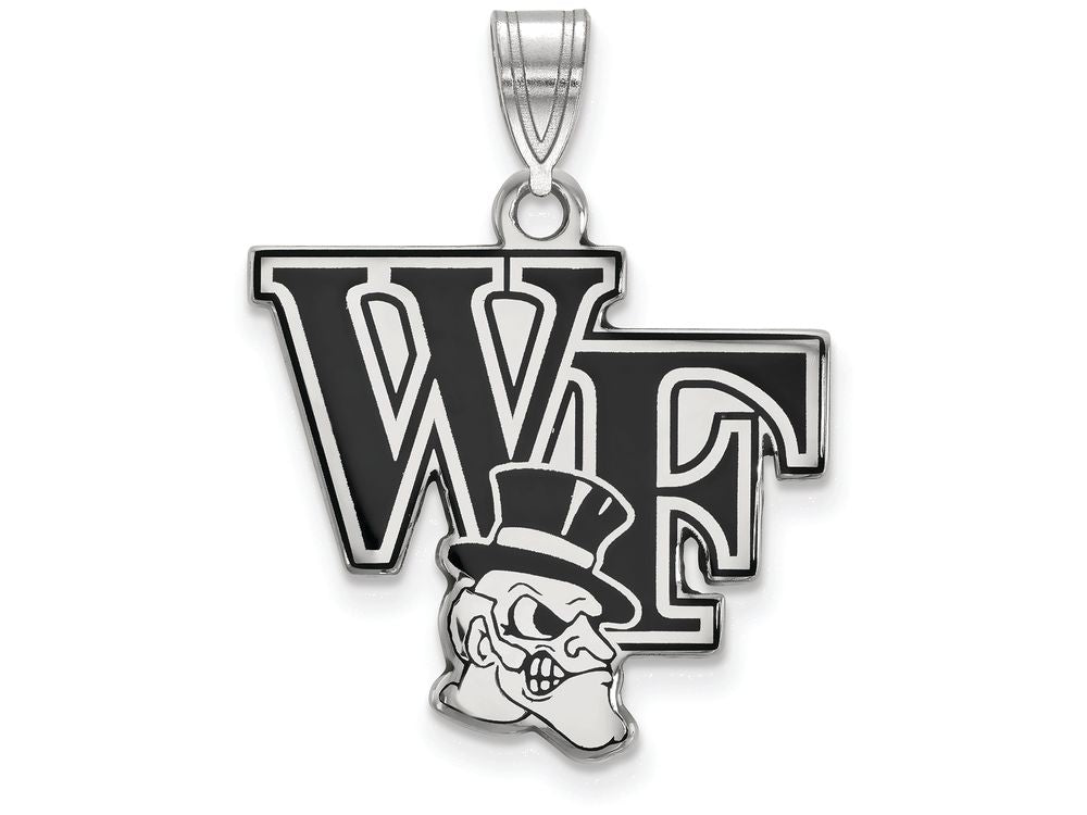 LogoArt Sterling Silver Wake Forest University Large Enamel Pendant Necklace