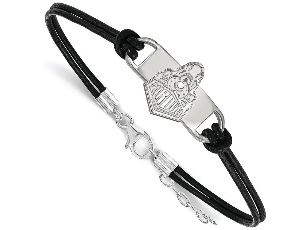 LogoArt Sterling Silver Purdue Leather Bracelet Small Center