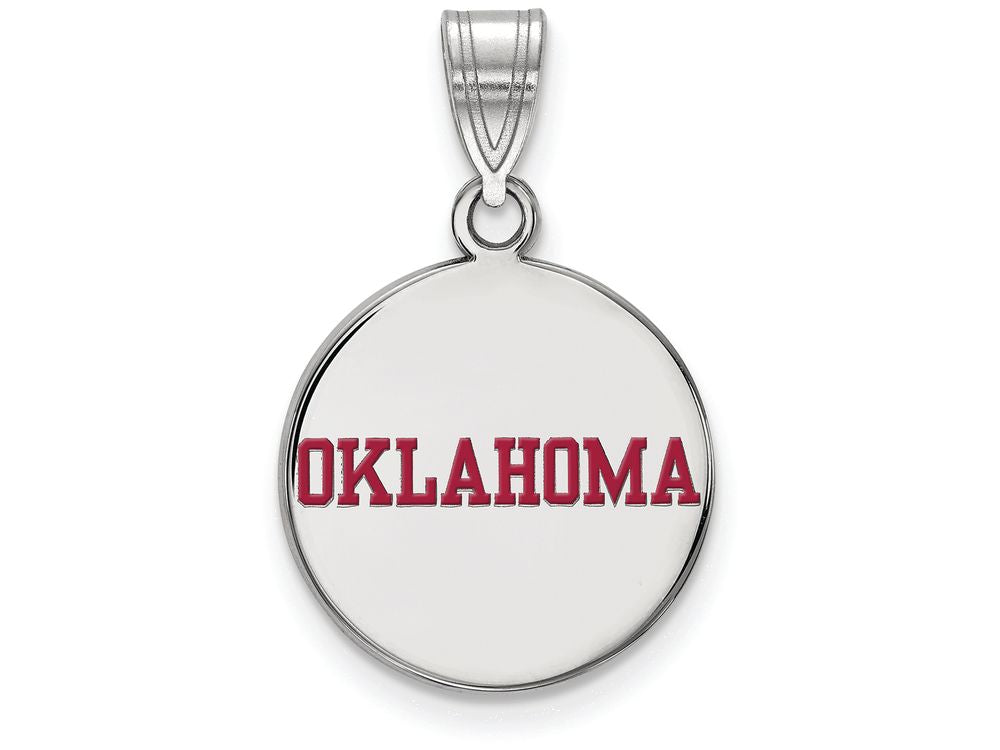 LogoArt Sterling Silver Oklahoma Medium Enamel Disc Pendant Necklace