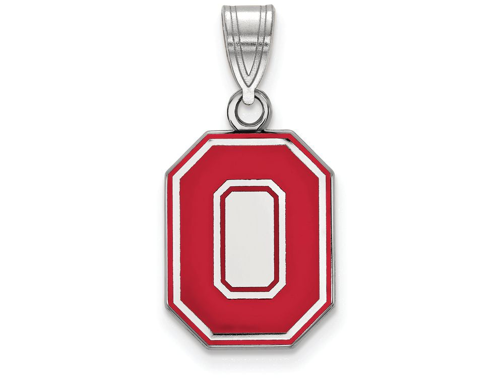 LogoArt Sterling Silver Ohio State University Medium Enamel Pendant Necklace