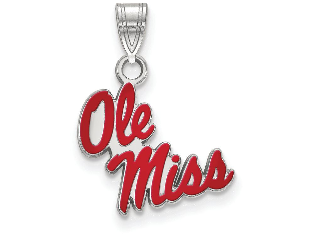 LogoArt Sterling Silver University Of Mississippi Small Enamel Pendant Necklace