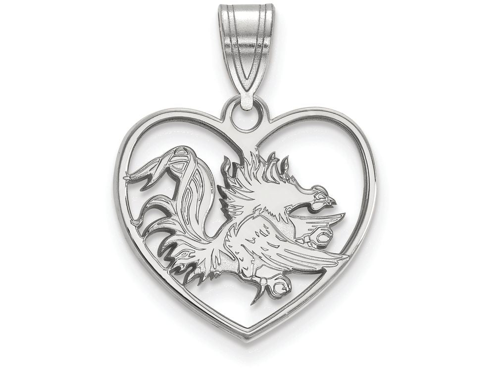 LogoArt Sterling Silver University Of South Carolina Pendant Necklace In Heart