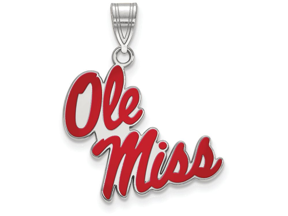 LogoArt Sterling Silver University Of Mississippi Large Enamel Pendant Necklace