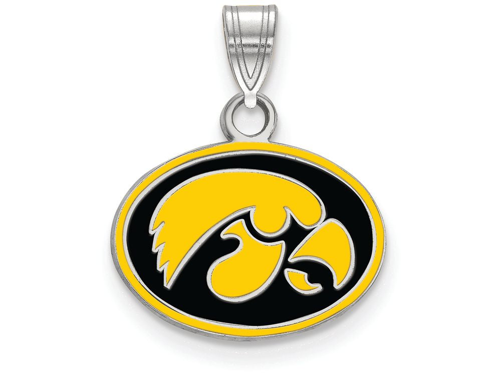 LogoArt Sterling Silver University Of Iowa Small Enamel Pendant Necklace