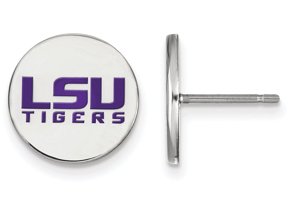 LogoArt Sterling Silver Louisiana State University Small Enamel Disc Earrings
