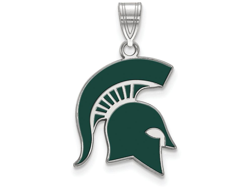 LogoArt Sterling Silver Michigan State University Large Enamel Pendant Necklace
