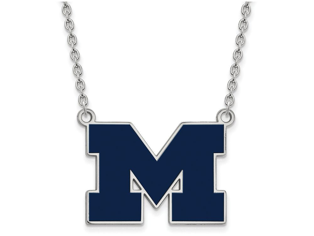 LogoArt Sterling Silver Michigan (univ Of) Large Blue Enamel Pendant Necklace