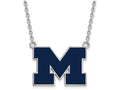 LogoArt Sterling Silver Michigan (univ Of) Large Blue Enamel Pendant Necklace