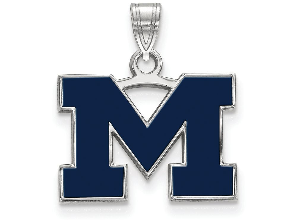 LogoArt Sterling Silver Michigan (univ Of) Small Blue Enamel Pendant Necklace