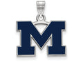 LogoArt Sterling Silver Michigan (univ Of) Small Blue Enamel Pendant Necklace