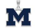 LogoArt Sterling Silver Michigan (univ Of) Large Blue Enamel Pendant Necklace