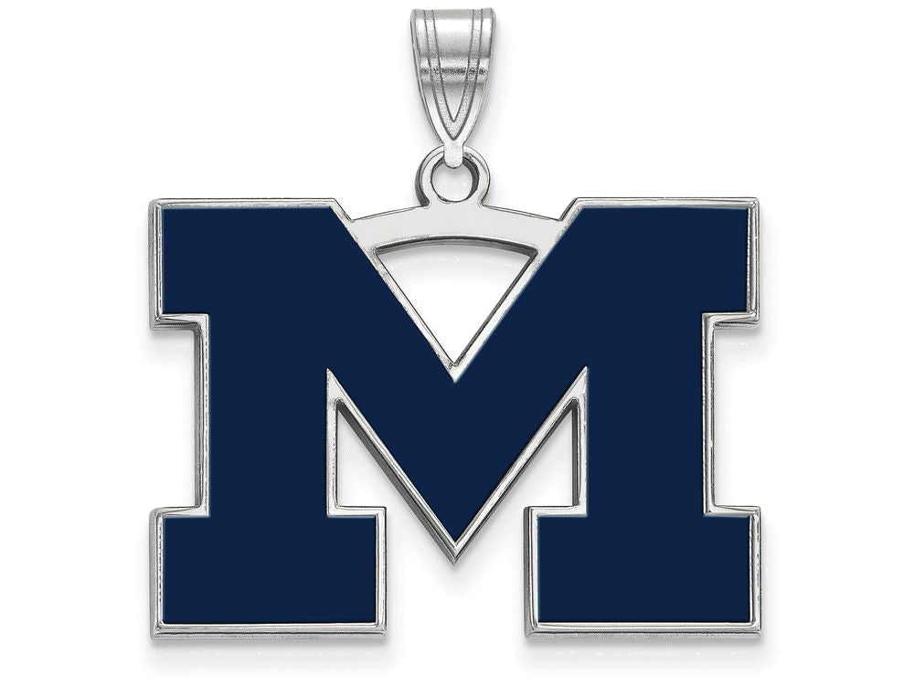 LogoArt Sterling Silver Michigan (univ Of) Large Blue Enamel Pendant Necklace