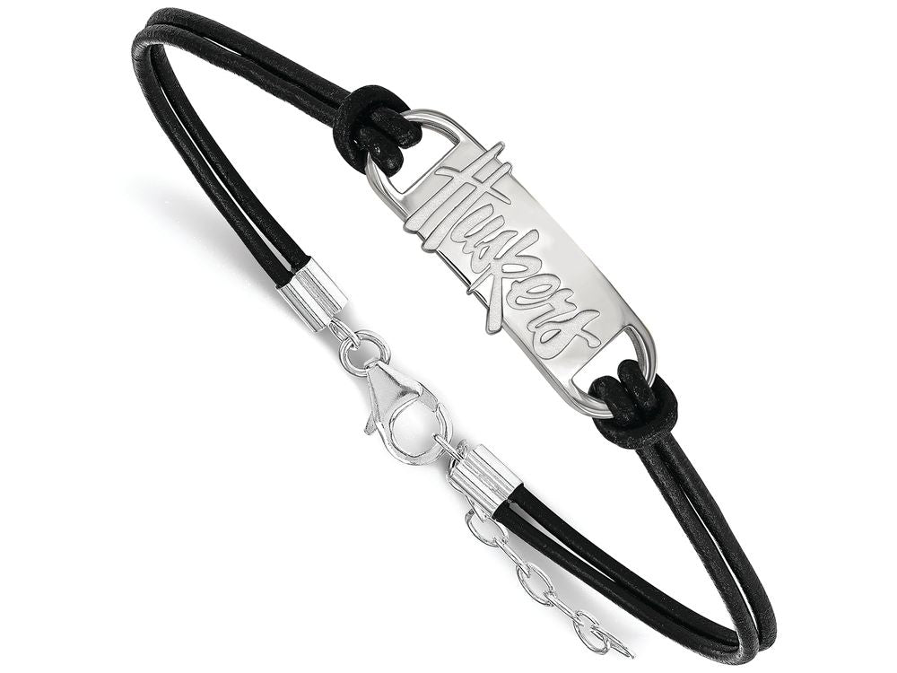 LogoArt Sterling Silver University Of Nebraska Small Leather Bracelet