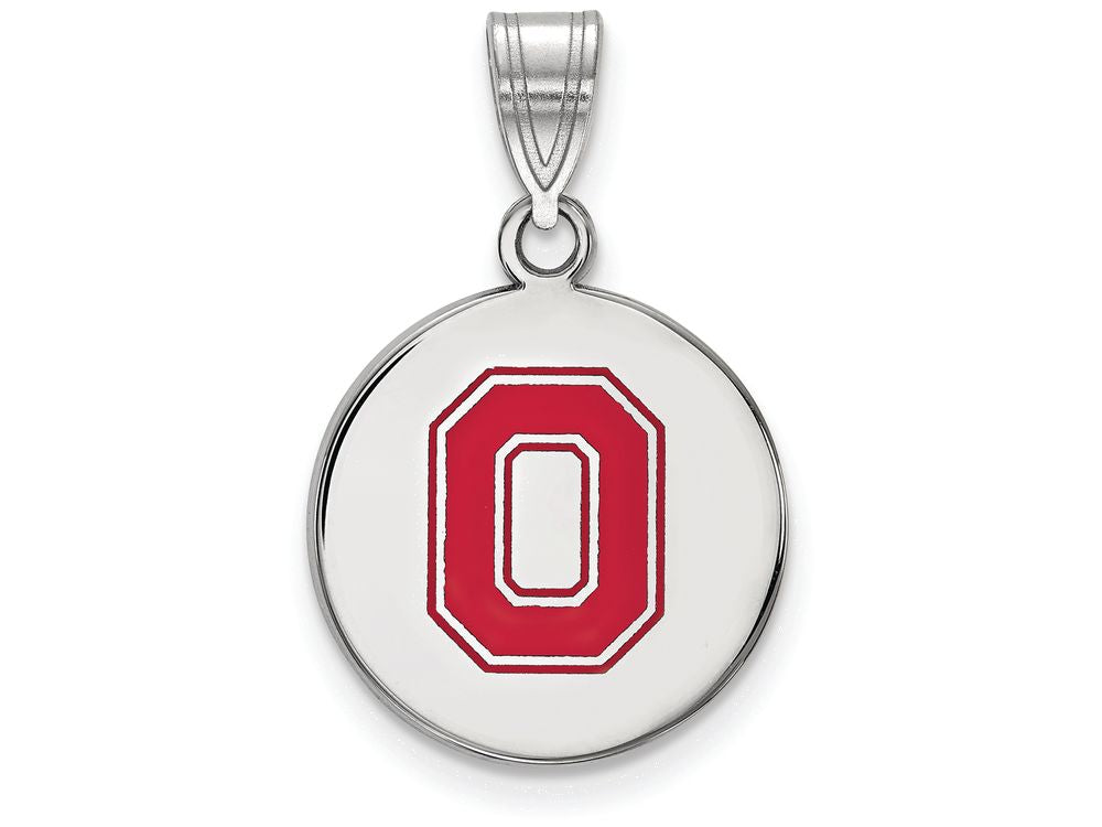 LogoArt Sterling Silver Ohio State University Medium Enamel Disc Pendant Necklace