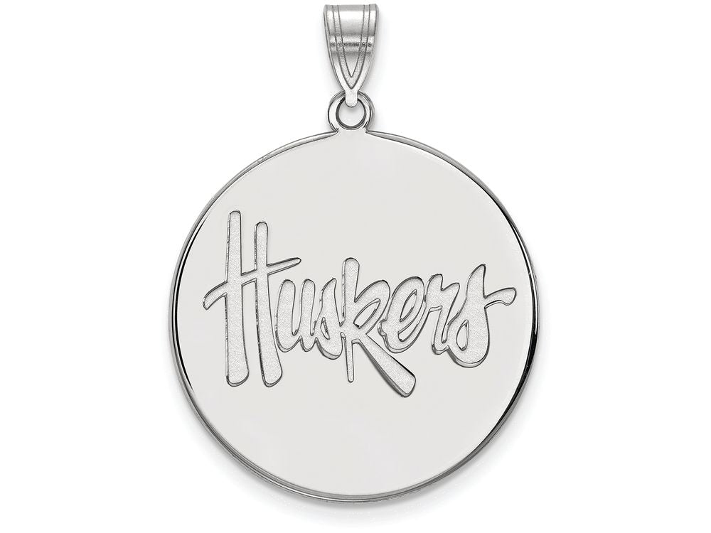 LogoArt Sterling Silver University Of Nebraska XL Disc Pendant Necklace