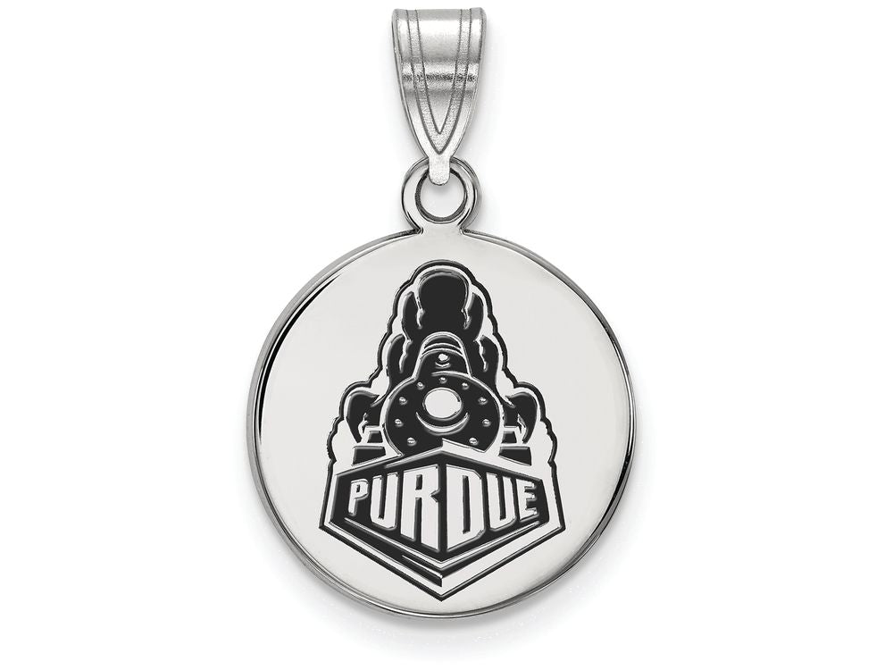 LogoArt Sterling Silver Purdue Medium Enamel Disc Pendant Necklace