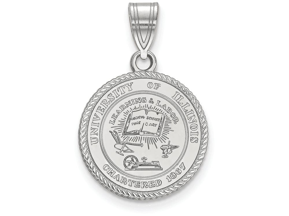 LogoArt Sterling Silver University Of Illinois Medium Crest Pendant Necklace