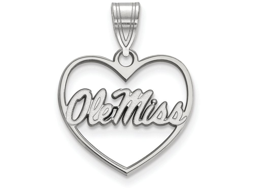 LogoArt Sterling Silver University Of Mississippi Pendant Necklace In Heart