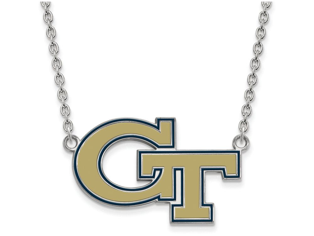 LogoArt Sterling Silver Georgia Institute Of Technology Large Enamel Pendant Necklace
